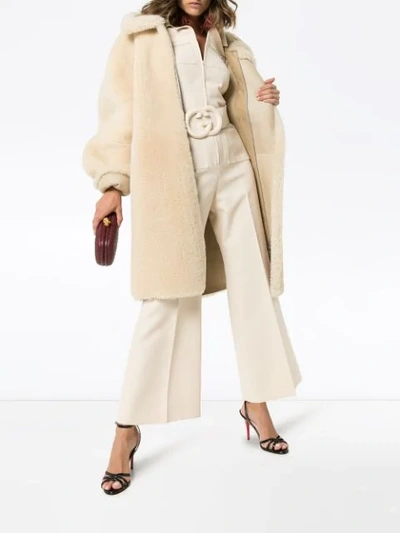 Shop Bottega Veneta Reversible Shearling Mid-length Coat In Neutrals