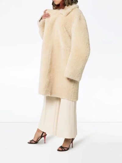 Shop Bottega Veneta Reversible Shearling Mid-length Coat In Neutrals