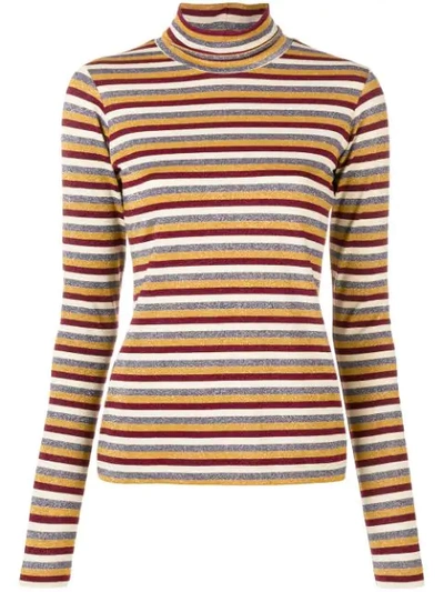 Shop Antonio Marras Stripe Metallic Turtleneck Sweater In Red