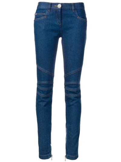 Shop Balmain Biker-detail Jeans In Blue