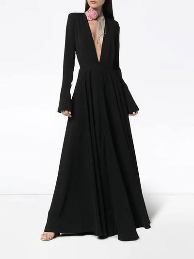 Shop Alexandre Vauthier Extreme Padded Shoulder Gown In Black