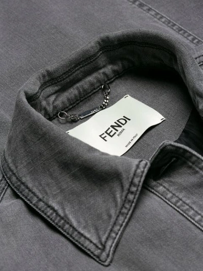 Shop Fendi Embellished Denim Jacket In Grey