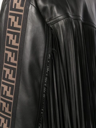 Shop Fendi Fringed Biker Jacket In F0gme Black