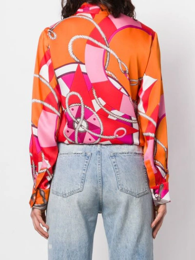 Shop Msgm Knot Printed Shirt In Orange