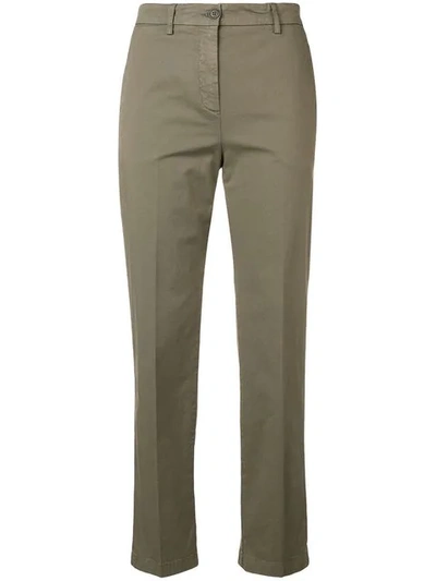 Shop Aspesi Cropped Slim-fit Trousers In Green