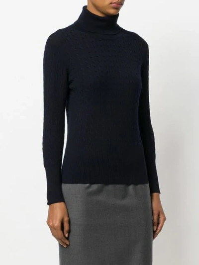 Shop Thom Browne Baby Cable Turtleneck In Fine Merino Wool In Blue