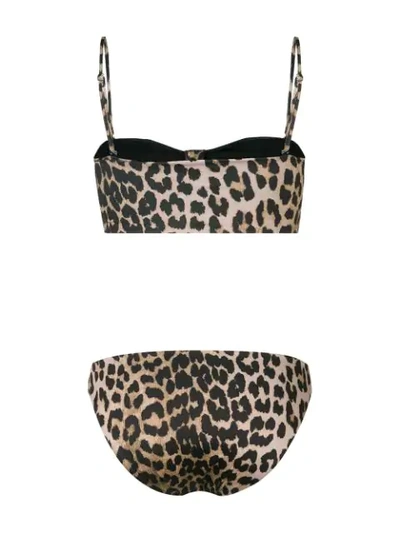 Shop Ganni Leopard Print Bikini - Neutrals