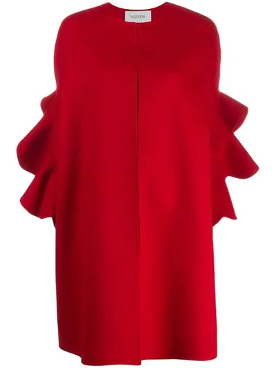 Shop Valentino Ruffled Sleeve Cape In Red