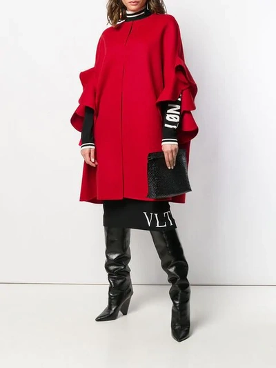 Shop Valentino Ruffled Sleeve Cape In Red