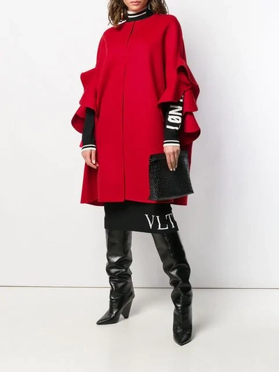 Valentino Ruffled Sleeve Cape In Red