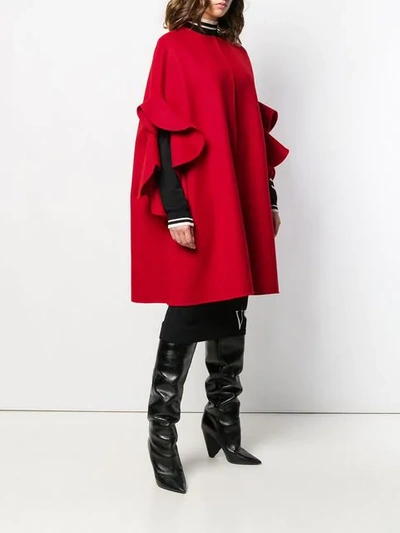 Shop Valentino Ruffled Sleeve Cape In Red