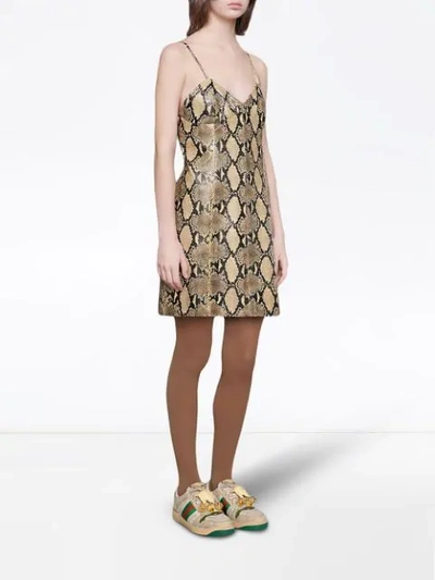 Shop Gucci Python Print Leather Dress In Brown