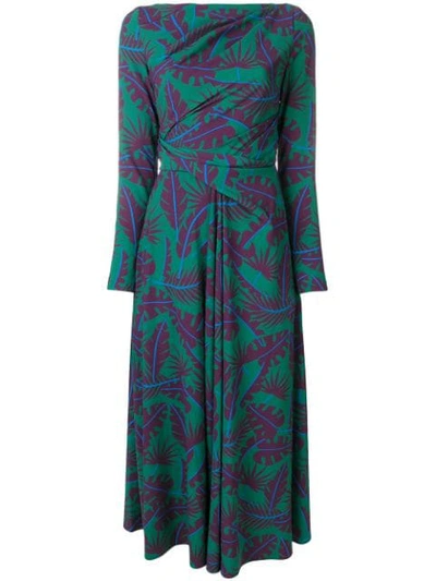 Shop Talbot Runhof Contrast Leaf Print Dress In Green
