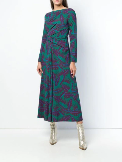 Shop Talbot Runhof Contrast Leaf Print Dress In Green