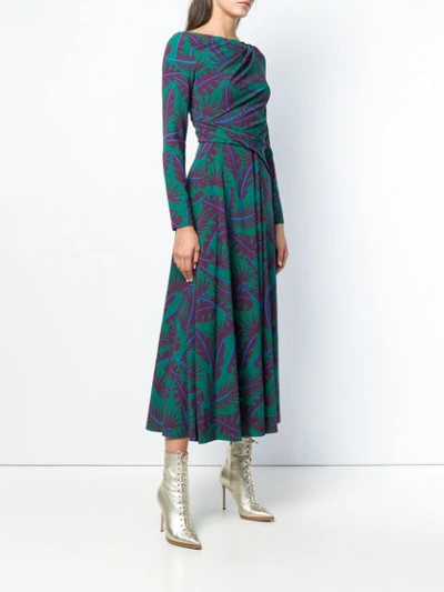 Shop Talbot Runhof Contrast Leaf Print Dress In Green