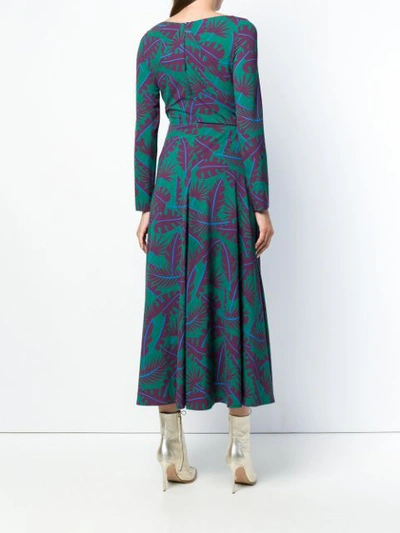 Shop Talbot Runhof Contrast Leaf Print Dress In Green