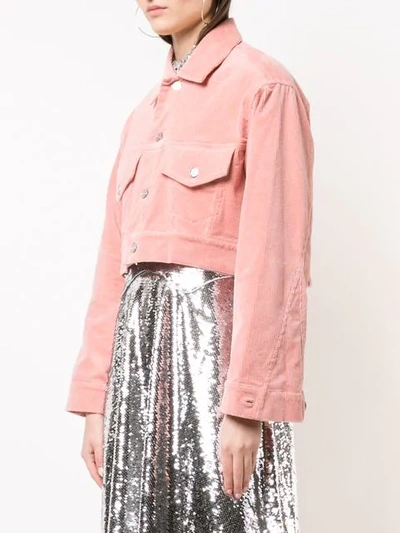 Shop Ganni Corduroy Cropped Jacket In Pink