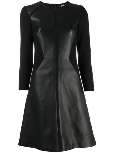 Shop Karl Lagerfeld Panelled Leather Dress In Black