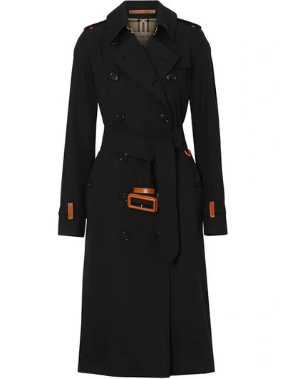 Shop Burberry Leather Detail Cotton Gabardine Trench Coat In Black