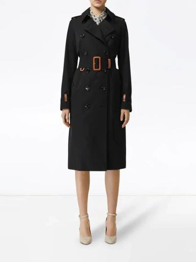 Shop Burberry Leather Detail Cotton Gabardine Trench Coat In Black