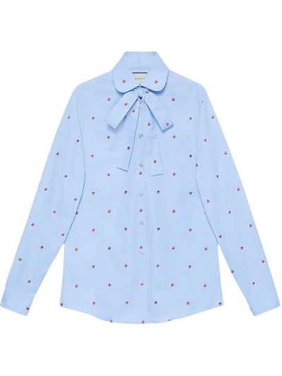 Shop Gucci Shirt With Strawberry Fil Coupé In Blue