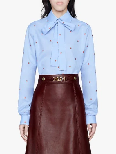 Shop Gucci Shirt With Strawberry Fil Coupé In Blue