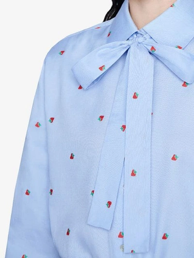 Shop Gucci Shirt With Strawberry Fil Coupé In Blue