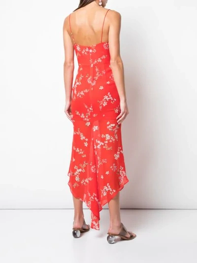Shop Nicholas Floral Print Ruched Dress In Red