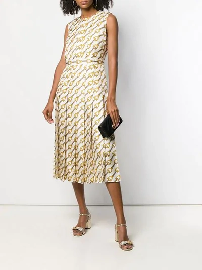 Shop Gucci Stirrups-print Silk Dress In Neutrals