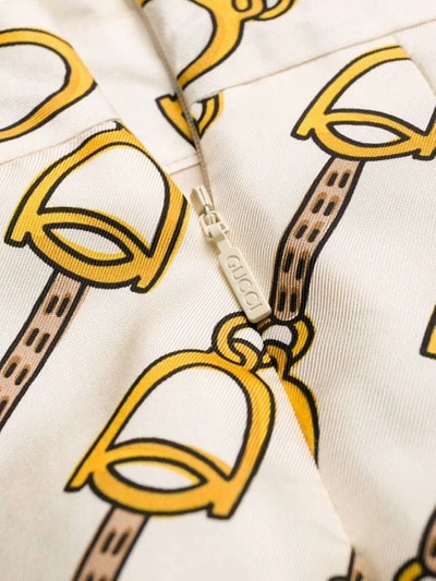 Shop Gucci Stirrups-print Silk Dress In Neutrals