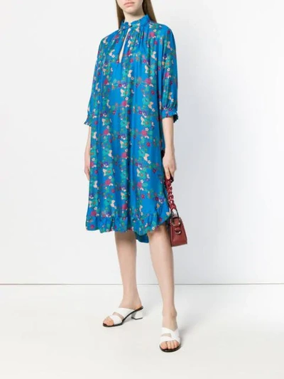 Shop Kristina Ti Floral Print Shift Midi Dress In Blue