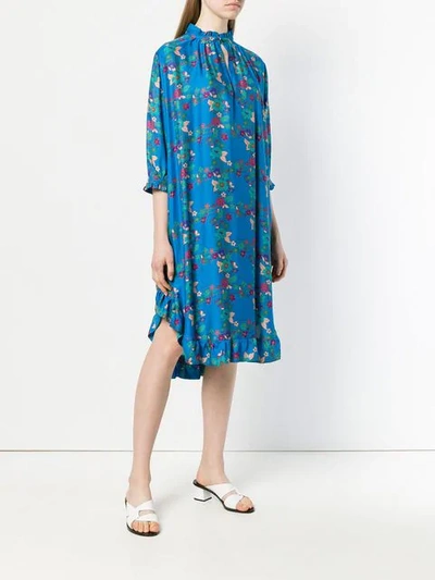 Shop Kristina Ti Floral Print Shift Midi Dress In Blue