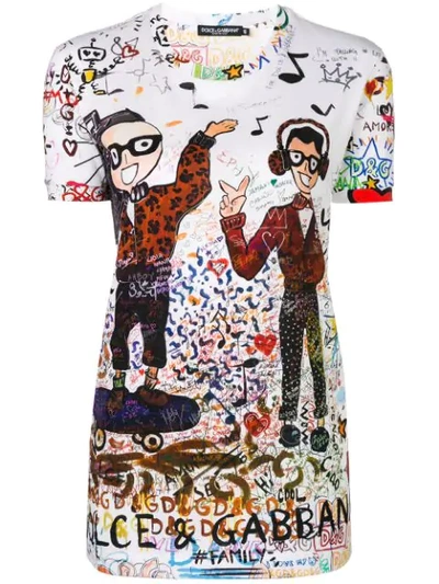 Shop Dolce & Gabbana Designer Graffiti Printed T-shirt In White