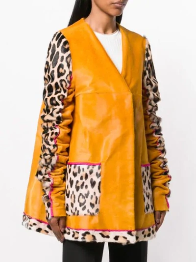 Shop Liska Animal Printed Sleeves Coat In Yellow