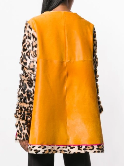 Shop Liska Animal Printed Sleeves Coat In Yellow