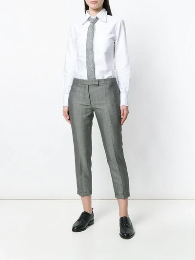 Shop Thom Browne Center-back Stripe Frayed Oxford Shirt In White