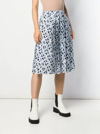 Shop Marni Turbulent Print Skirt In Blue