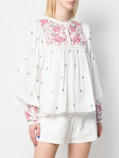 Shop Antik Batik Embroidered Floral Panel Blouse - White