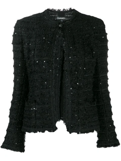 Pre-owned Chanel 2005's Sequined Tweed Jacket In Black