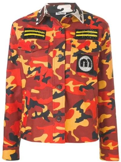 Shop Miu Miu Camouflage Military Jacket In Brown ,orange