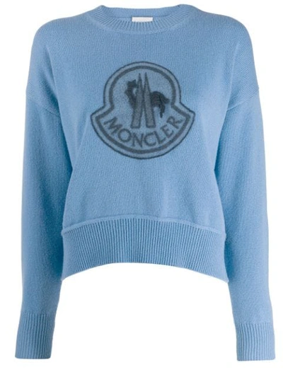 Shop Moncler Logo Embroidered Sweatshirt In Blue