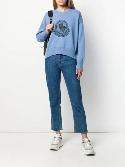 Shop Moncler Logo Embroidered Sweatshirt In Blue