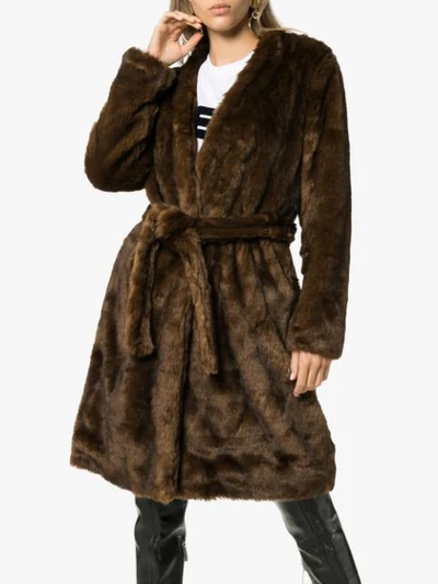 Shop Frame Faux Mink Robe In Brown