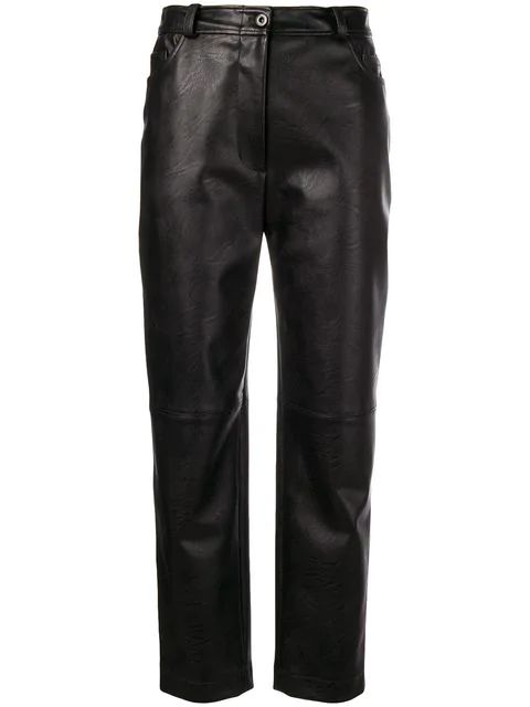 straight leg leather trousers