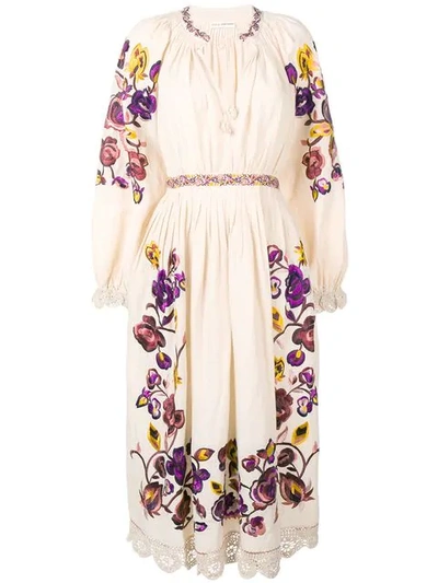 Shop Ulla Johnson Embroidered Floral Dress In Neutrals