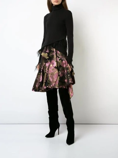 Shop Josie Natori Deco Jacquard Ruffle Skirt In Black