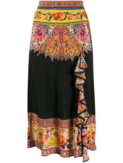 Shop Etro Embroidered Frill-trim Skirt - Black