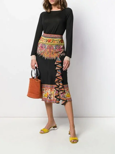 ETRO EMBROIDERED FRILL-TRIM SKIRT - 黑色