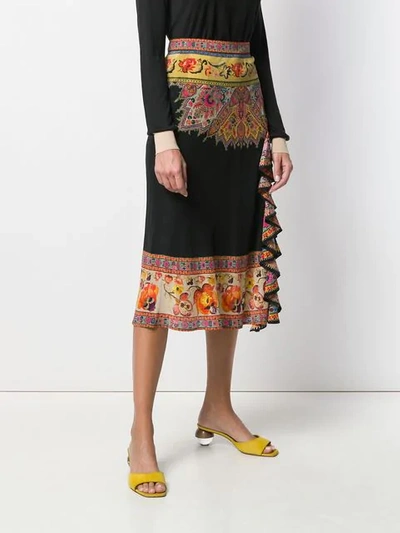 Shop Etro Embroidered Frill-trim Skirt - Black