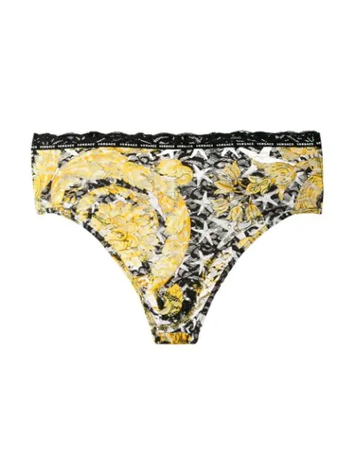 Shop Versace Baroque Print Lace Briefs  In Black